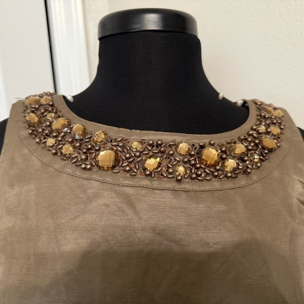 Alex Marie Womens 6 NWT Bronze Brown Tan Dress Silk Blend Jewel Shift Sleeveless - Picture 3 of 9